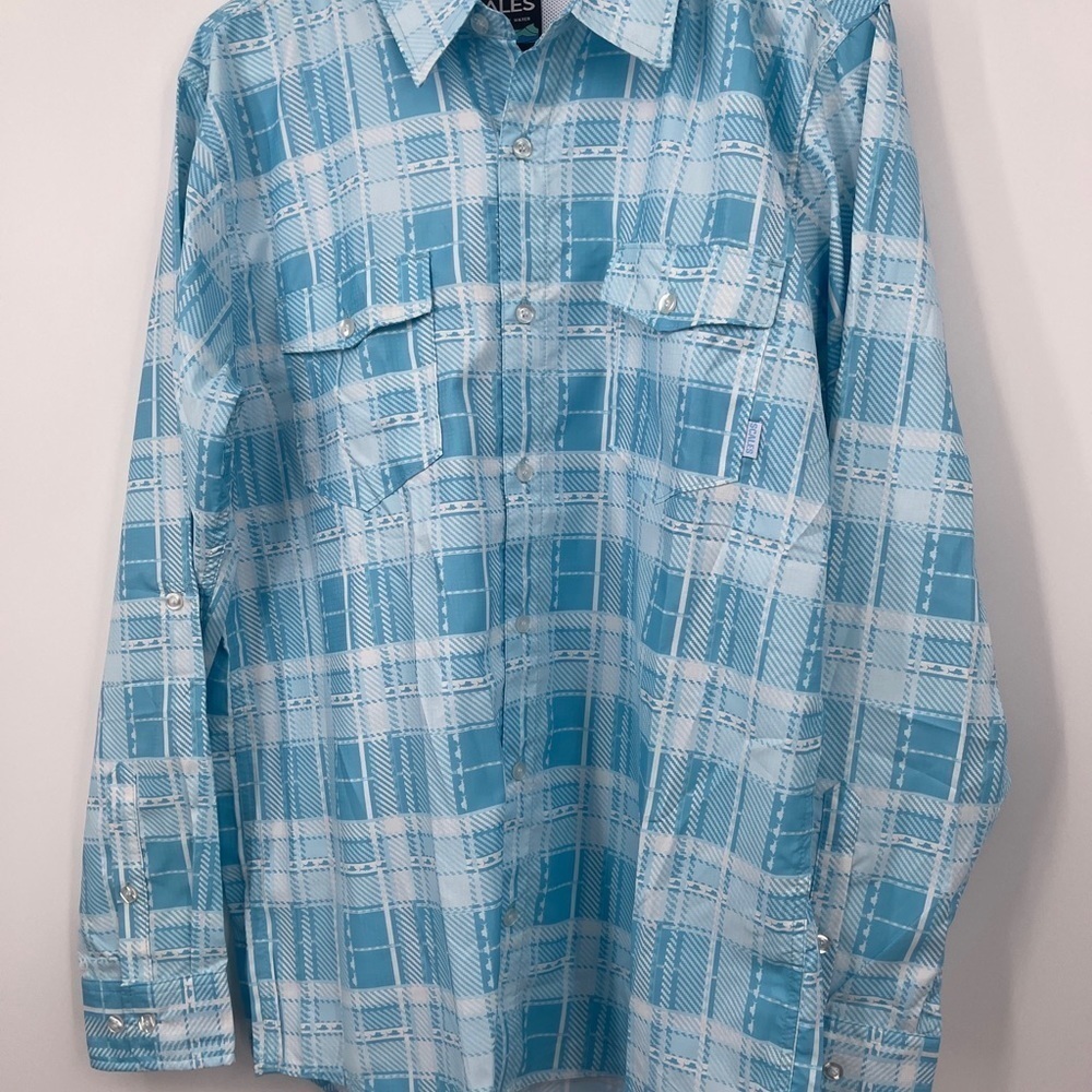 Scales Men's Fishing Sailing Plaid Performance Button Down Shirt Sz M $69